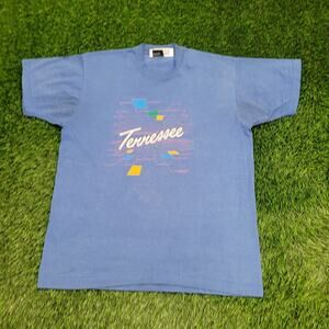 Vintage 80s Tennessee Shirt Womens XL 22x28 Faded Blue USA